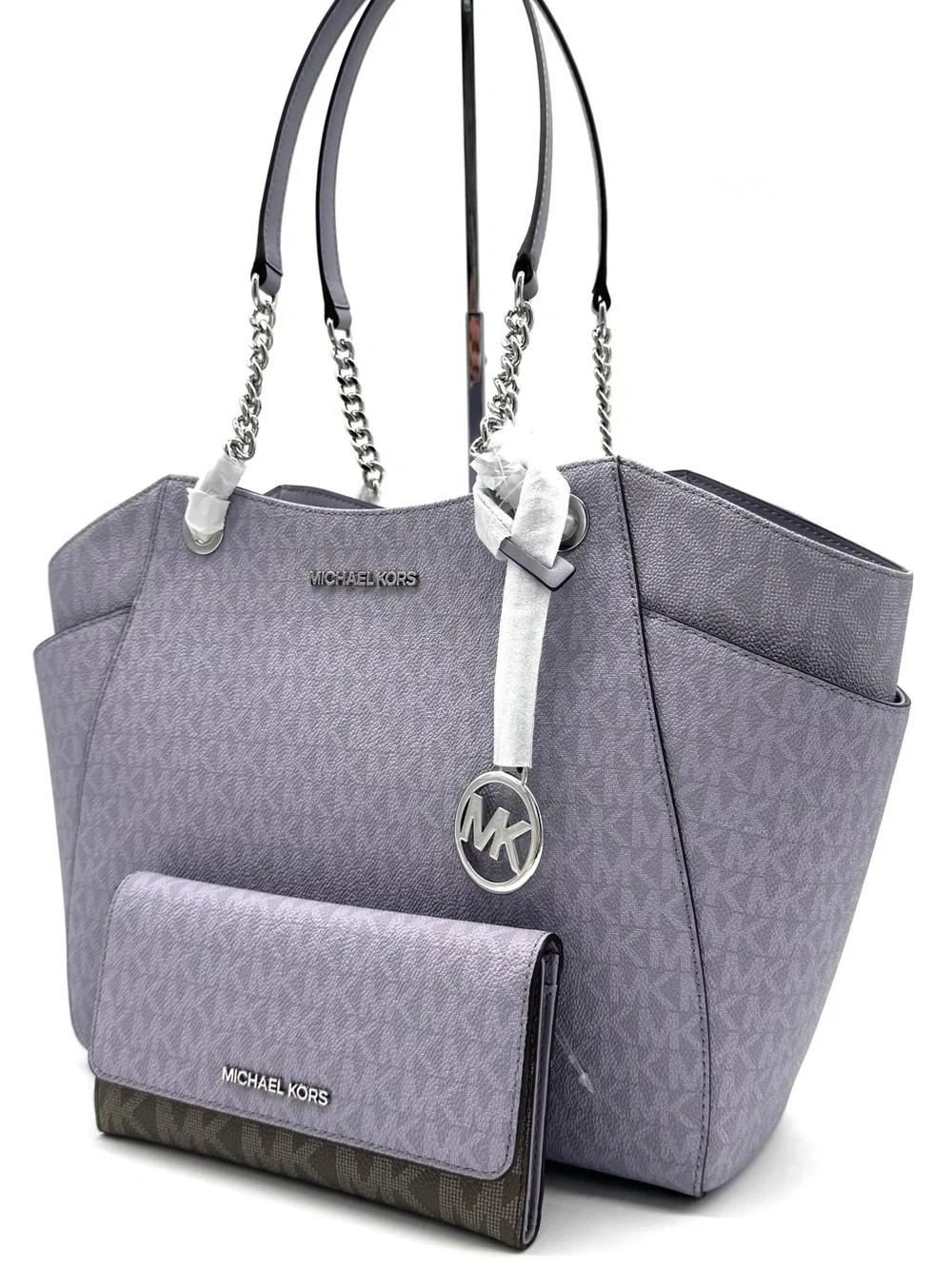 Michael Kors Jet Set Large Signature Logo Shoulder Bag w Matching Trifold Wallet